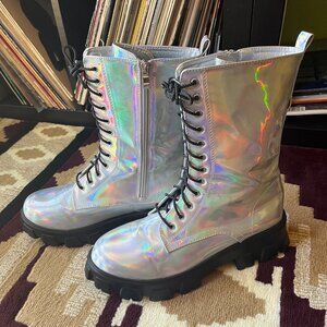 Dolls Kill N.Y.L.A. Holographic Combat Boots Rave Festival Boots Womens Size 10